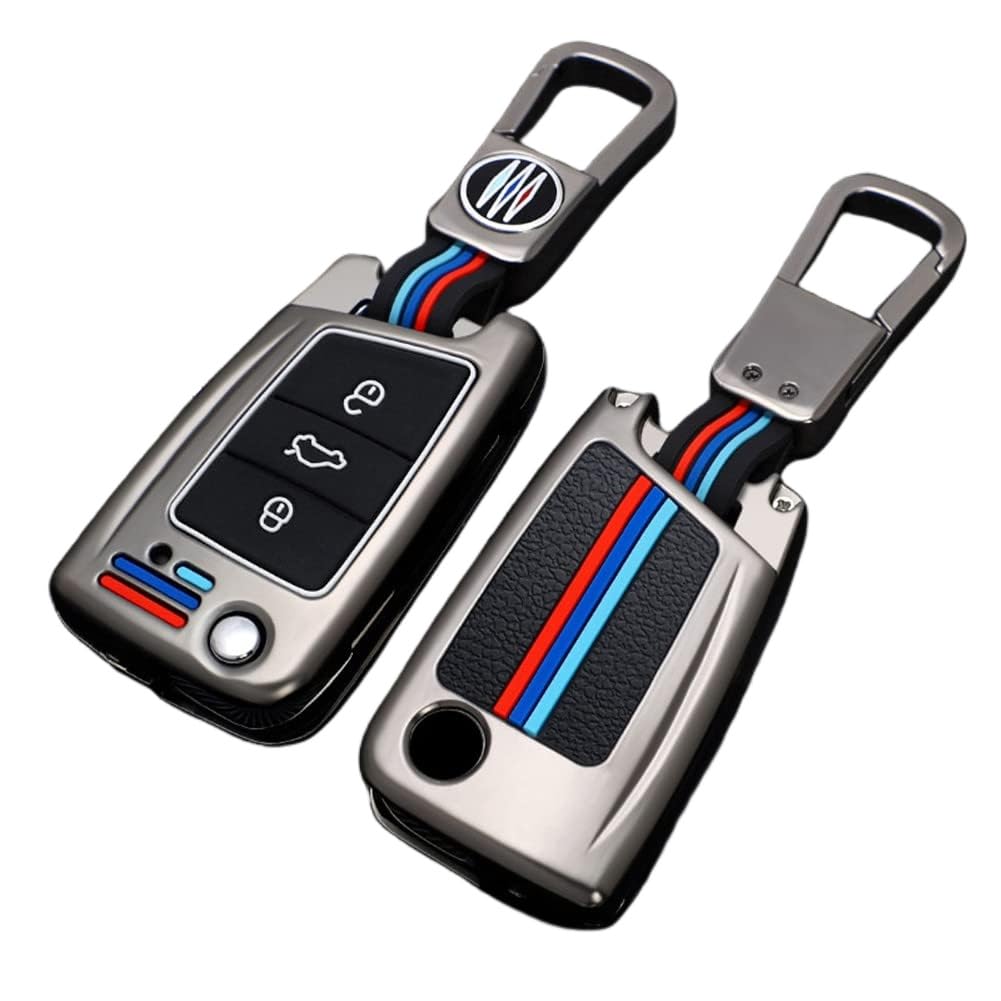 Otai Autoschlüssel Abdeckung aus Zinklegierung Fall Passend für v-w Golf 7 GTI Mk3 Mk7 Touran Skoda Octavia Flip Schlüsselbund 3 Tasten (Matte Farbe) von 通用