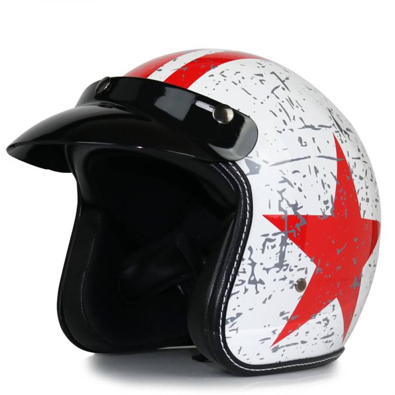 3/4 Vintage with Visor Half Helmets Lightweight Motorbike Street Jet Open Face Helmet Adult Sun Protection Crash Safe Riding Men and Women DOT Omologato Weiß XL von 100junzidao