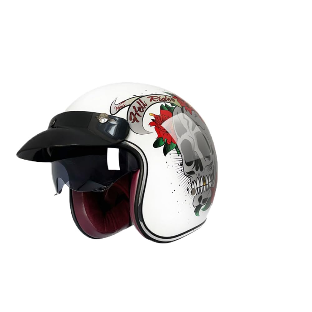 ABS Erwachsene Motorradhelm mit offenem Gesicht und Krempe Innenspiegel Retro Mode 3/4 Halbhelme Scooter Cruiser Racing Dirt Bike Männer und Frauen Reiten Abnehmbare Auskleidung Weiß XXL ABS Erwachsene Motorradhelm mit offenem Gesicht und Krempe Innenspiegel Retro Mode 3/4 Halbhelme Scooter Cruiser Racing Dirt Bike Männer und Frauen Reiten Abnehmbare Auskleidung Weiß XXL von 100junzidao