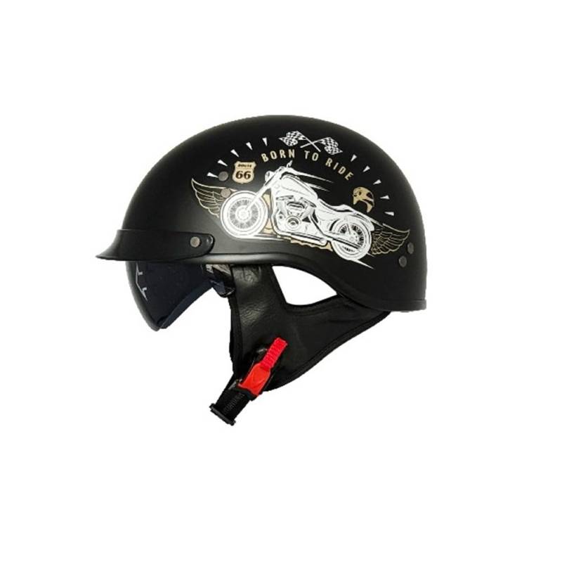 Adult Classic Skullcap Halbhelm mit Krempe Innenspiegel Motorradhelme geeignet für Scooter Bike Cruiser sicheres Fahren abnehmbares Futter DOT-Zertifizierung Schwarz XXL von 100junzidao