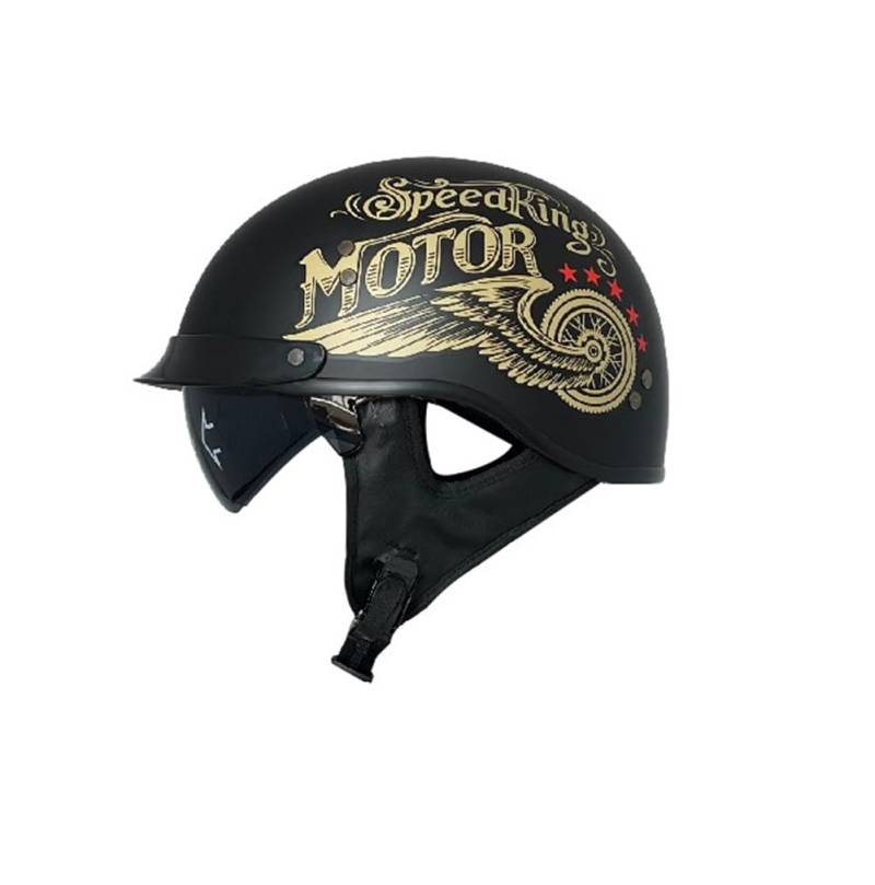Adult Classic Skullcap Halbhelm mit Krempe Innenspiegel Motorradhelme geeignet für Scooter Bike Cruiser sicheres Fahren abnehmbares Futter DOT-Zertifizierung Schwarz XXL von 100junzidao