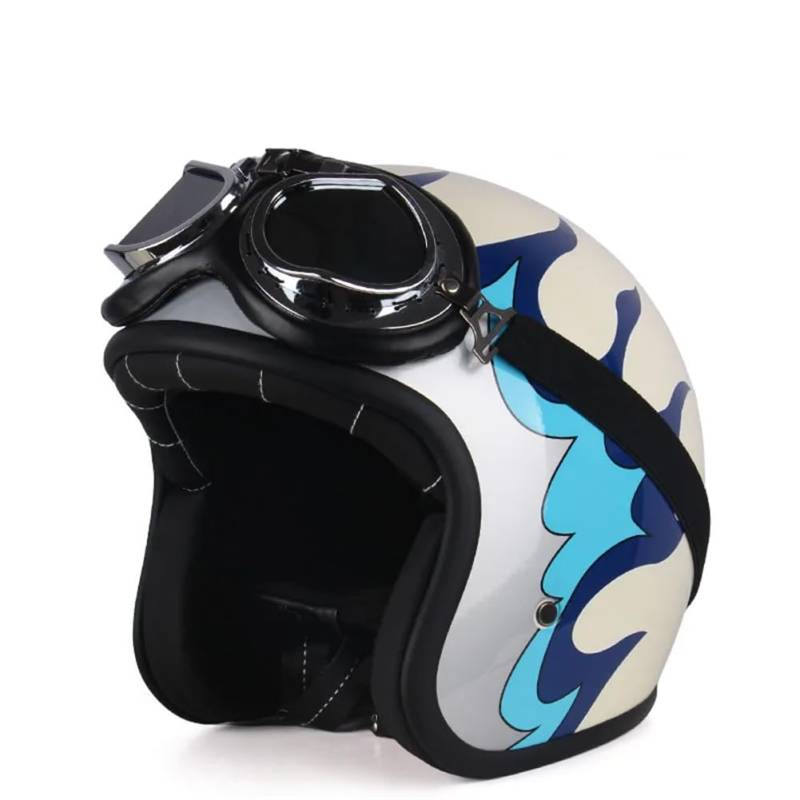 Adult Motorbike Open Face Helmets with Goggles and Brim Four Seasons Scooter Electric Car Sports Car 3/4 Half Helmet Removable Lining DOT Certification Blau XL von 100junzidao