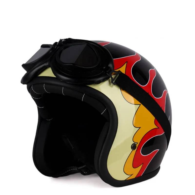 Adult Motorbike Open Face Helmets with Goggles and Brim Four Seasons Scooter Electric Car Sports Car 3/4 Half Helmet Removable Lining DOT Certification Rot XL von 100junzidao