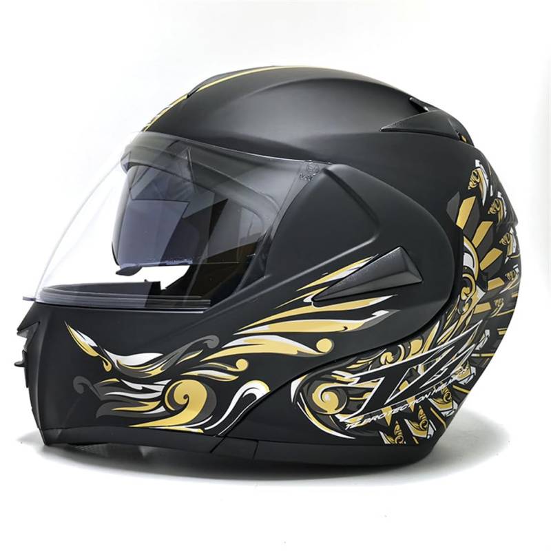 Anti-Fog Dual Visor Flip Typ Full Face Motorradhelm geeignet für Erwachsene Männer und Frauen Modular Crash Helm DOT Zertifizierung abnehmbares Futter Vier Jahreszeiten Reiten Gelb XL von 100junzidao