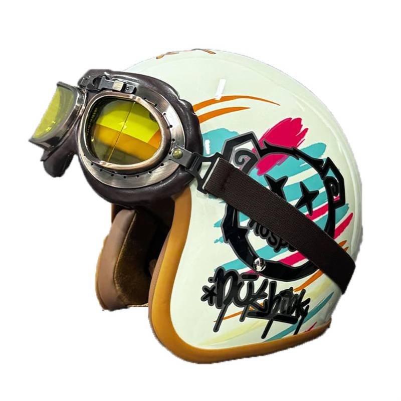 Bear Pattern Motorbike 3/4 Half Helmets Electric Car Men and Women Four Seasons Safety Scooter Open-face Helmet DOT Certification Safety Anti-Collision Beige M von 100junzidao