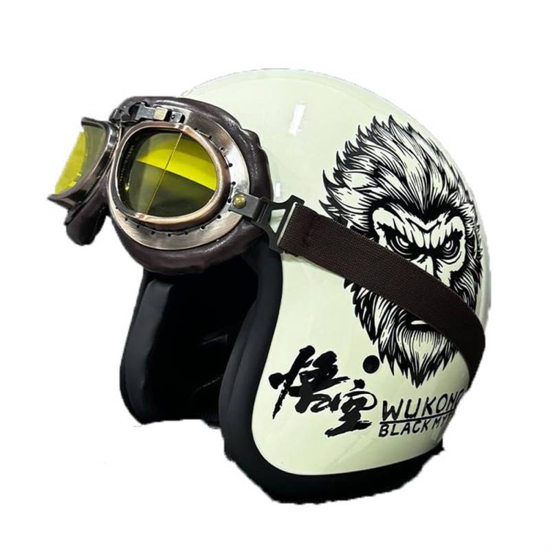 Bear Pattern Motorbike 3/4 Half Helmets Electric Car Men and Women Four Seasons Safety Scooter Open-face Helmet DOT Certification Safety Anti-Collision Beige XL von 100junzidao