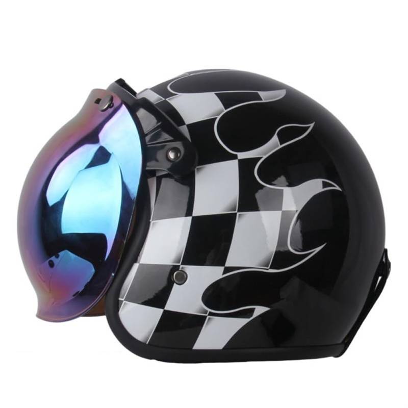 Bubble Mirror Adult Motorbike Open Face Helmet Fashion Classic Scooter Commuter 3/4 Half Helmets Ventilated Noise Reduction for Men and Women In All Seasons Schwarz XXL von 100junzidao