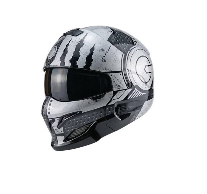 Combo Full Face Motorradhelm Unisex Street Sports Road Bike Riding Crash Proof 3/4 Halbhelme für Männer und Frauen Scooter DOT Approved Grau M von 100junzidao