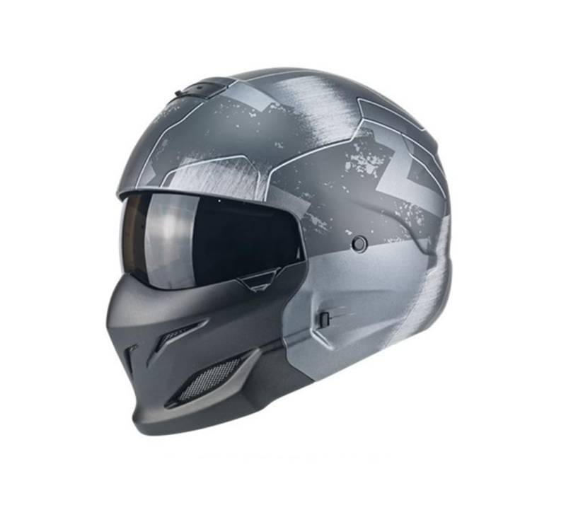 Combo Full Face Motorradhelm Unisex Street Sports Road Bike Riding Crash Proof 3/4 Halbhelme für Männer und Frauen Scooter DOT Approved Grau XL von 100junzidao