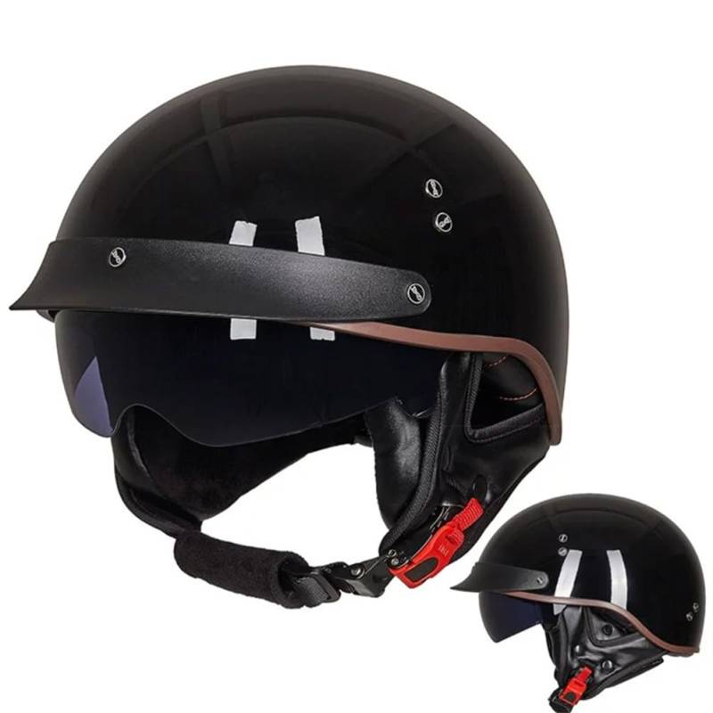 Erwachsene Motorrad Halbhelme mit Innenspiegel Krempe Sommer Sicherheit Crash Jet Helm für Pendler Off-Road Freizeit Sport Pilot Show DOT Zertifizierung Schwarz M von 100junzidao
