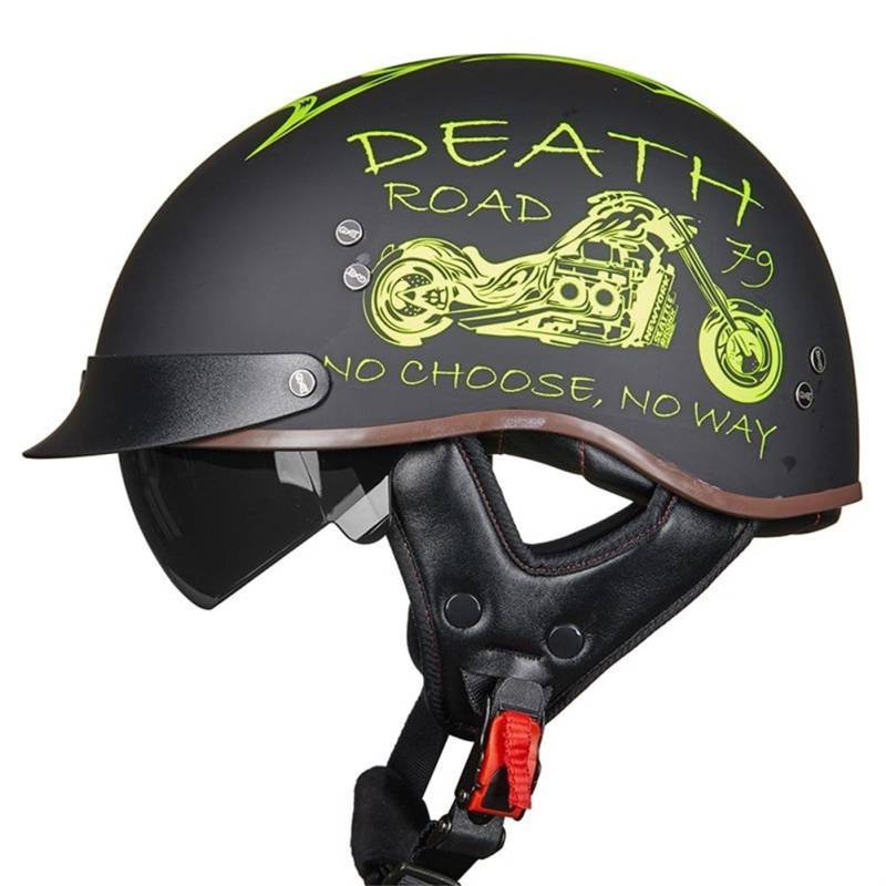 Erwachsene Motorrad Halbhelme mit Innenspiegel Krempe Sommer Sicherheit Crash Jet Helm für Pendler Off-Road Freizeit Sport Pilot Show DOT Zertifizierung Schwarz XL von 100junzidao