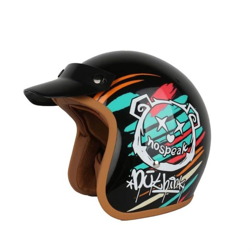 Fashion Motorbike Open Face Helmet Jet 3/4 Half Helmets with Brim Unisex Removable Lining Suitable for Show Pilots Off-Road Outdoor Riding Leisure Schwarz M von 100junzidao