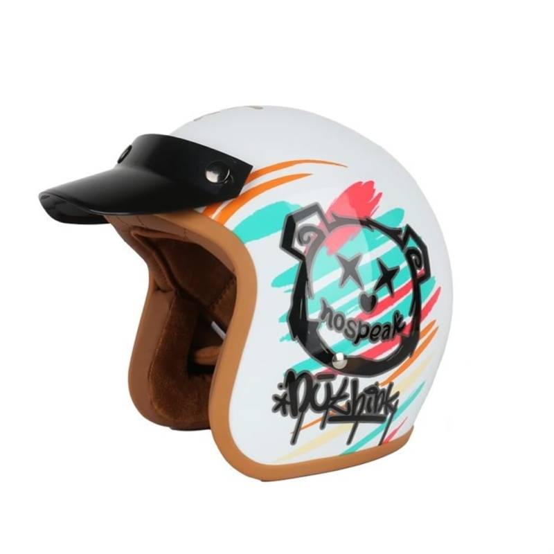 Fashion Motorbike Open Face Helmet Jet 3/4 Half Helmets with Brim Unisex Removable Lining Suitable for Show Pilots Off-Road Outdoor Riding Leisure Weiß XL von 100junzidao