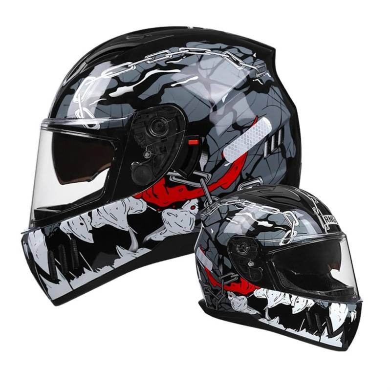 Full Face Motorradhelme Doppelvisier mit Wicking, Spoiler, Belüftungslöcher und Anti-Kratz-Stück Helm für Erwachsene Männer und Frauen Grau L von 100junzidao