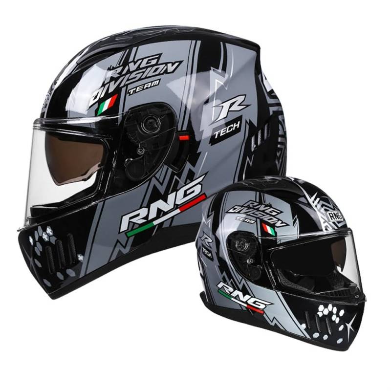 Full Face Motorradhelme Doppelvisier mit Wicking, Spoiler, Belüftungslöcher und Anti-Kratz-Stück Helm für Erwachsene Männer und Frauen Grau XXL von 100junzidao