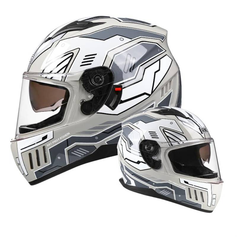 Full Face Motorradhelme Doppelvisier mit Wicking, Spoiler, Belüftungslöcher und Anti-Kratz-Stück Helm für Erwachsene Männer und Frauen Grau XXL von 100junzidao
