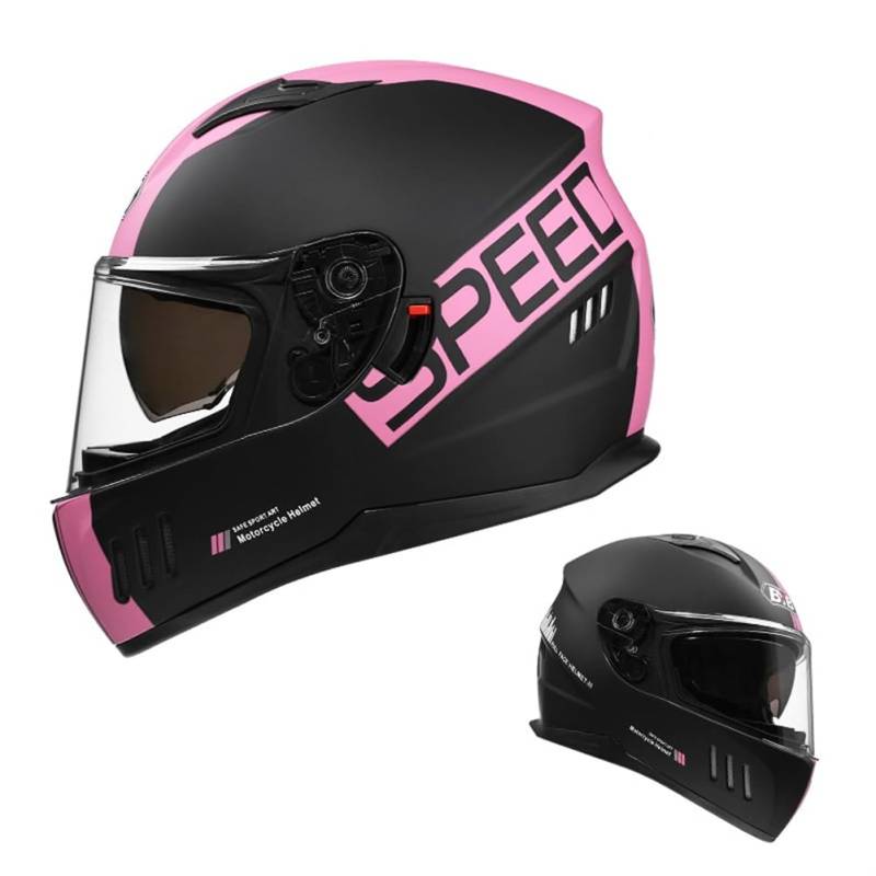 Full Face Motorradhelme Doppelvisier mit Wicking, Spoiler, Belüftungslöcher und Anti-Kratz-Stück Helm für Erwachsene Männer und Frauen Rosa L von 100junzidao