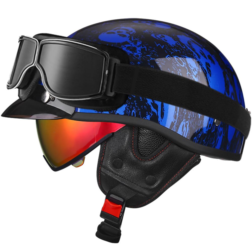 Halbhelm Motorradhelme Erwachsene Motocross mit Windspiegel Innenspiegel Krempe für Männer und Frauen Cruiser Pedal Blau L/59-60cm Halbhelm Motorradhelme Erwachsene Motocross mit Windspiegel Innenspiegel Krempe für Männer und Frauen Cruiser Pedal Blau L/59-60cm von 100junzidao
