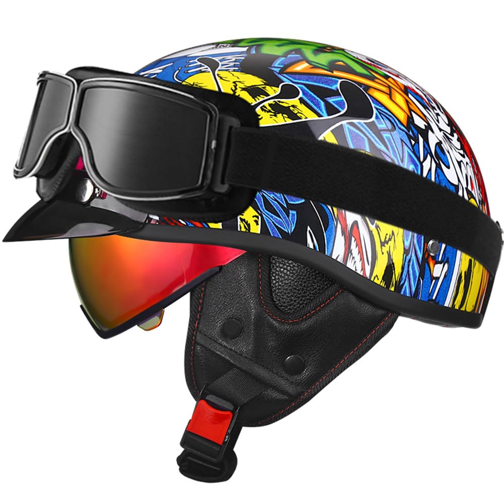 Halbhelm Motorradhelme Erwachsene Motocross mit Windspiegel Innenspiegel Krempe für Männer und Frauen Cruiser Pedal Mehrfarbig XL/61-62cm Halbhelm Motorradhelme Erwachsene Motocross mit Windspiegel Innenspiegel Krempe für Männer und Frauen Cruiser Pedal Mehrfarbig XL/61-62cm von 100junzidao