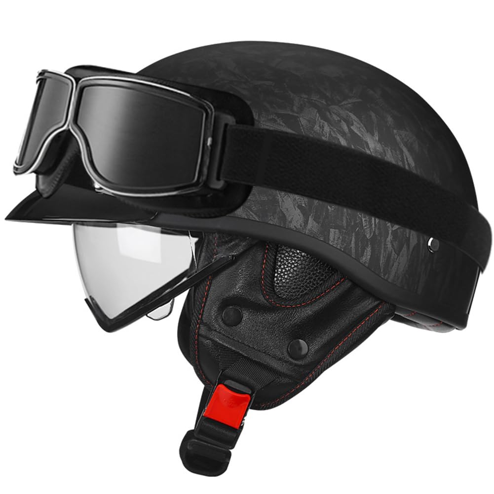 Halbhelm Motorradhelme Erwachsene Motocross mit Windspiegel Innenspiegel Krempe für Männer und Frauen Cruiser Pedal Schwarz M/57-58cm von 100junzidao