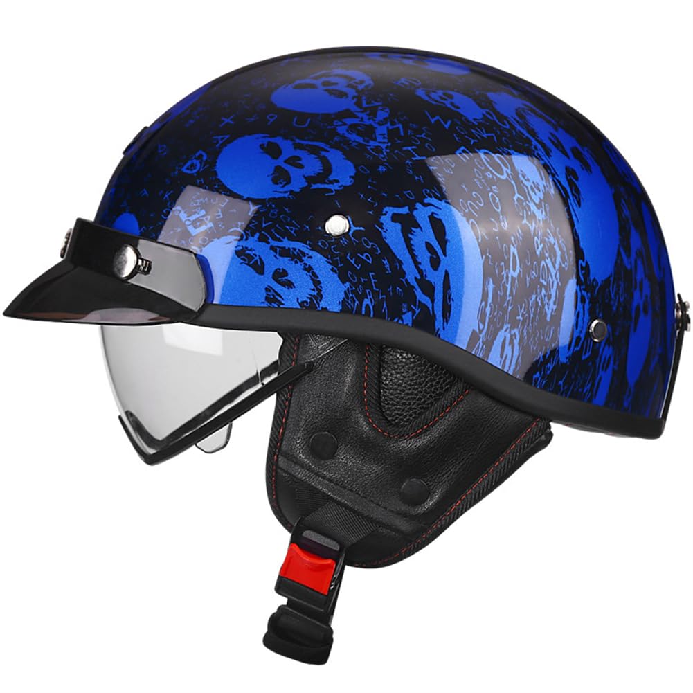 Jahrgang Half-Face Helm gefälschte Muster Motorradhelme mit Krempe Innenspiegel Männer und Frauen Winddicht Belüftung Schock ABS Orption DOT Zertifizierung Blau S/55-56cm Jahrgang Half-Face Helm gefälschte Muster Motorradhelme mit Krempe Innenspiegel Männer und Frauen Winddicht Belüftung Schock ABS Orption DOT Zertifizierung Blau S/55-56cm von 100junzidao