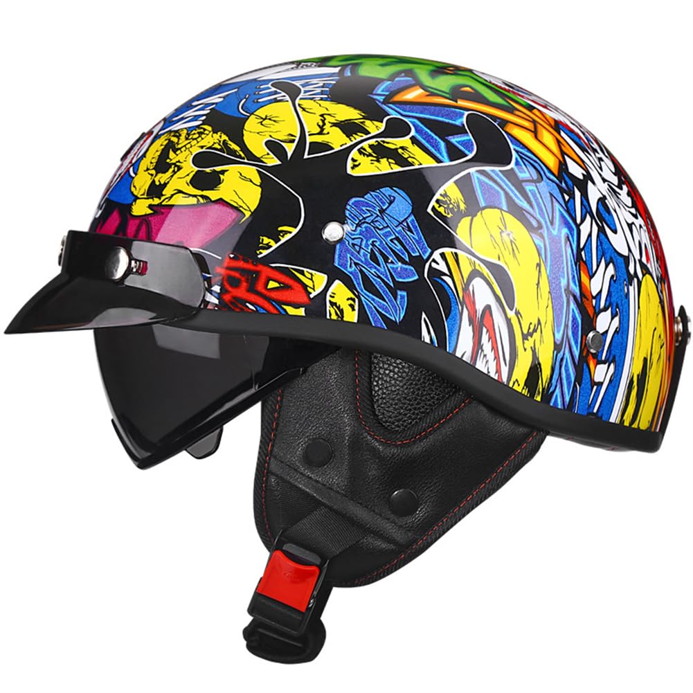 Jahrgang Half-Face Helm gefälschte Muster Motorradhelme mit Krempe Innenspiegel Männer und Frauen Winddicht Belüftung Schock ABS Orption DOT Zertifizierung Mehrfarbig M/57-58cm Jahrgang Half-Face Helm gefälschte Muster Motorradhelme mit Krempe Innenspiegel Männer und Frauen Winddicht Belüftung Schock ABS Orption DOT Zertifizierung Mehrfarbig M/57-58cm von 100junzidao