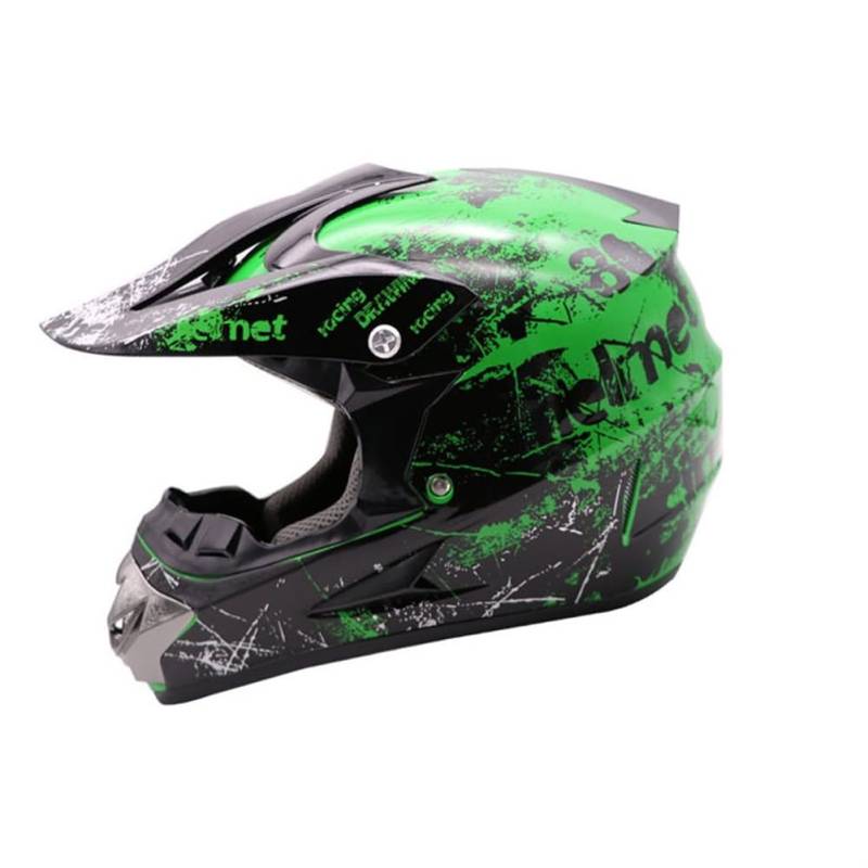 Jugend Motocross Helm mit Handschuhen Maske und Windschutzscheibe Full Face Off-Road Crash Helme MTB BMX Downhill Quad Racing DOT Certified Adults Grün S von 100junzidao