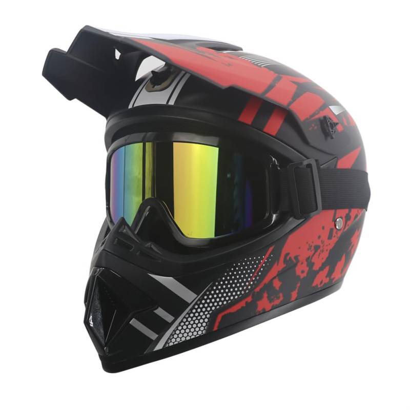 Jugend Off-Road Motorradhelm mit Handschuhen Visier Windschutzscheibe Geeignet für Beton Downhill Speedway Straße Off-Road Sicherheit Crash Vollhelme DOT Zertifiziert Rot XL von 100junzidao