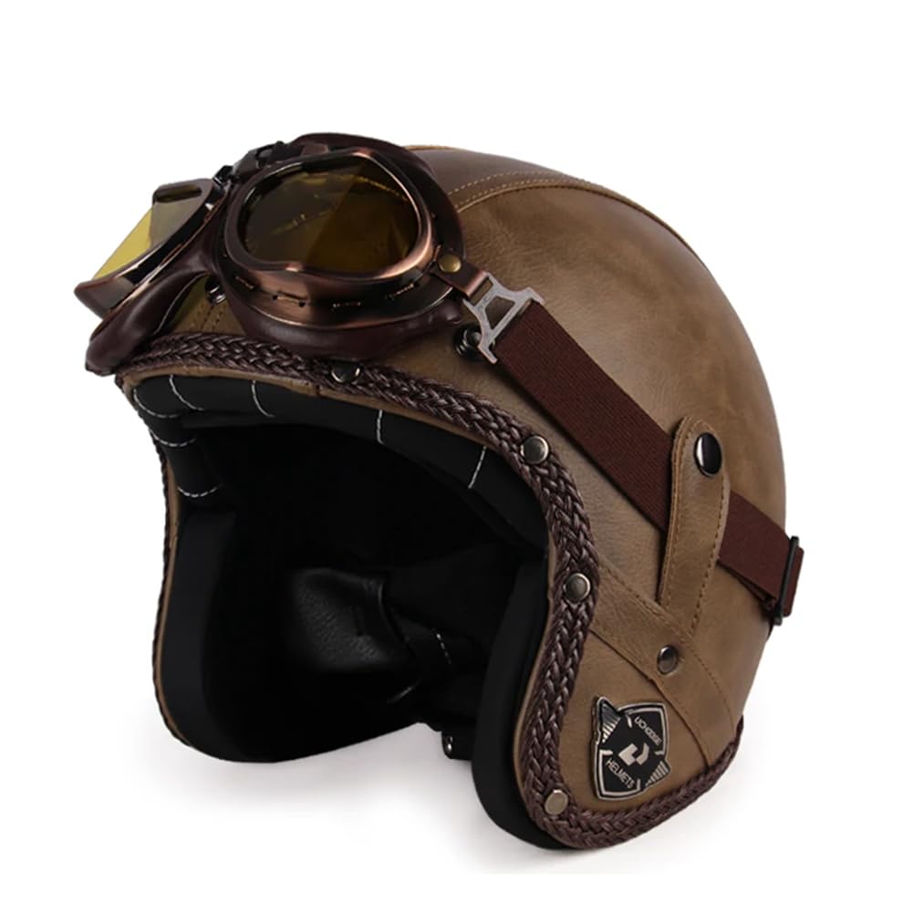 Men's and Women's Retro Motorbike Half Helmets with Goggles and Brim Safety Crash Scooter 3/4 Open Face Helmet Suitable for Adult Off-Road Leisure Commuting Braun XXL Men's and Women's Retro Motorbike Half Helmets with Goggles and Brim Safety Crash Scooter 3/4 Open Face Helmet Suitable for Adult Off-Road Leisure Commuting Braun XXL von 100junzidao