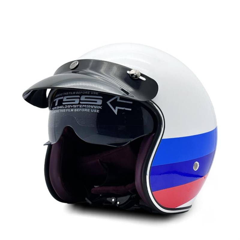 Motorbike Moped 3/4 Helmet with Brim Vintage Crash Proof Open Face Helmets DOT Omologato for Adult Men and Women Scooter Cruiser Street Jet Series Weiß M von 100junzidao