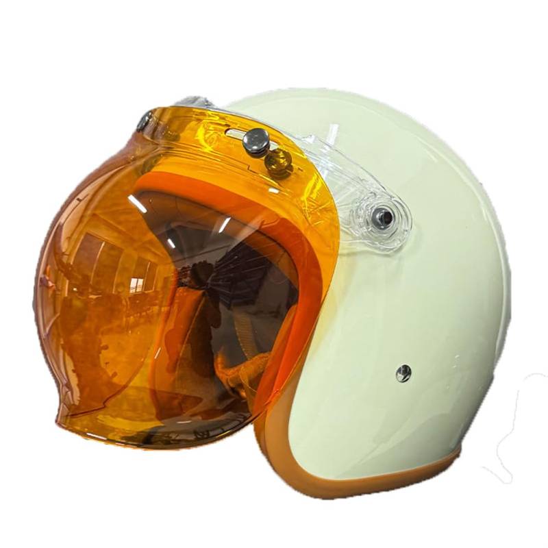 Motorbike Open Face Helmet Adult with Yellow Bubble Mirror Unisex Scooter Cruiser Half Helmets Safety Crashproof Removable Lining Beige XL von 100junzidao