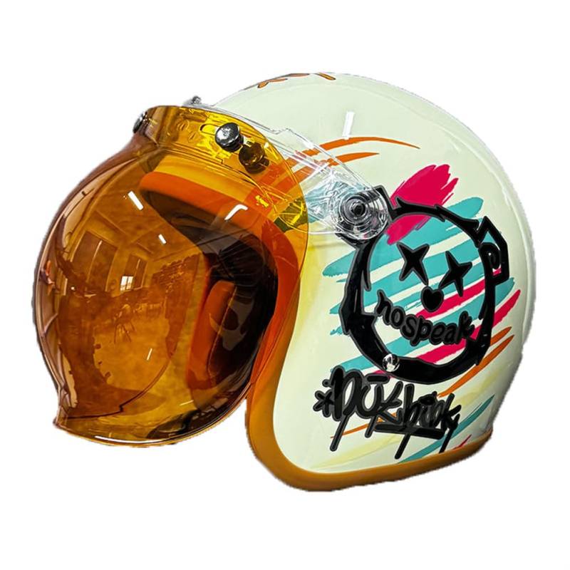 Motorbike Open Face Helmets with Bear Pattern Adult 3/4 Scooter Cruiser Half Helmet with Yellow Bubble Mirror for Men and Women Off-Road Show Sports Beige XXL von 100junzidao