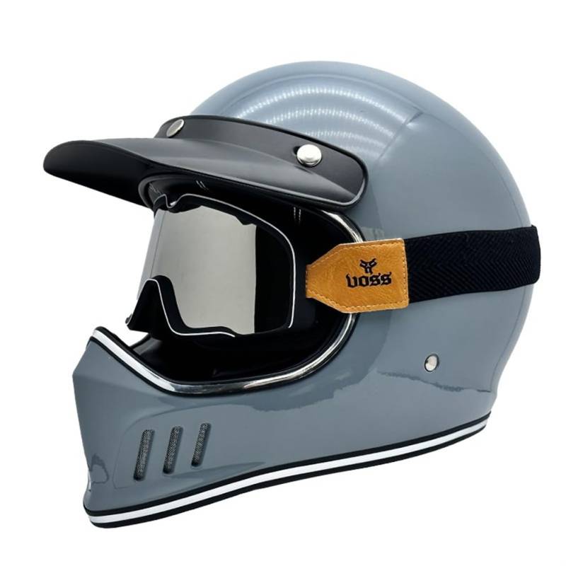Motorrad-Motocross-Rennhelm Erwachsene Männer und Frauen mit Silberbrille Krempe Reisesport Performance Full Face Helme Vier Jahreszeiten Universal ABS Grau L von 100junzidao