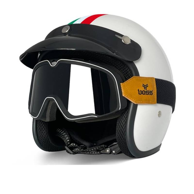 Motorradhelm mit offenem Gesicht Erwachsene Männer und Frauen 3/4 Roller Halbhelm mit Krempe Goggles abnehmbarem Futter geeignet für Touring Bike und Roller-Fahrer Beige XL von 100junzidao