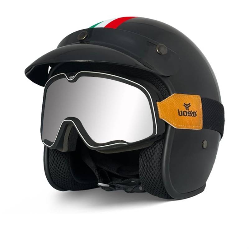 Motorradhelm mit offenem Gesicht Erwachsene Männer und Frauen 3/4 Roller Halbhelm mit Krempe Goggles abnehmbarem Futter geeignet für Touring Bike und Roller-Fahrer Schwarz L von 100junzidao
