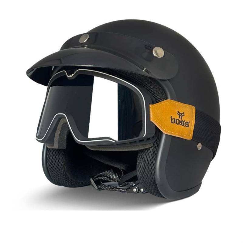 Motorradhelm mit offenem Gesicht Erwachsene Männer und Frauen 3/4 Roller Halbhelm mit Krempe Goggles abnehmbarem Futter geeignet für Touring Bike und Roller-Fahrer Schwarz XL von 100junzidao