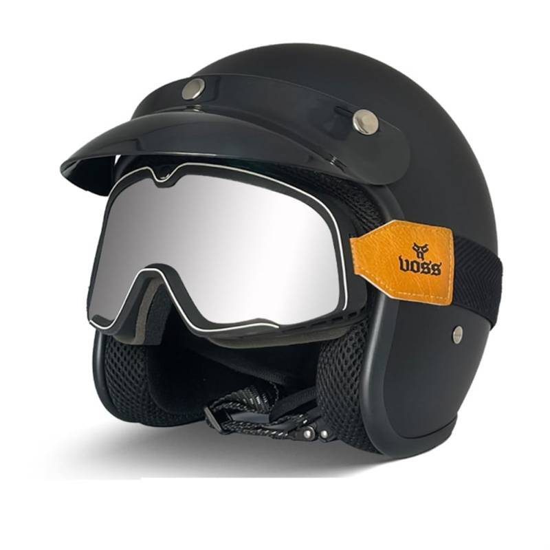 Motorradhelm mit offenem Gesicht Erwachsene Männer und Frauen 3/4 Roller Halbhelm mit Krempe Goggles abnehmbarem Futter geeignet für Touring Bike und Roller-Fahrer Schwarz XXL von 100junzidao