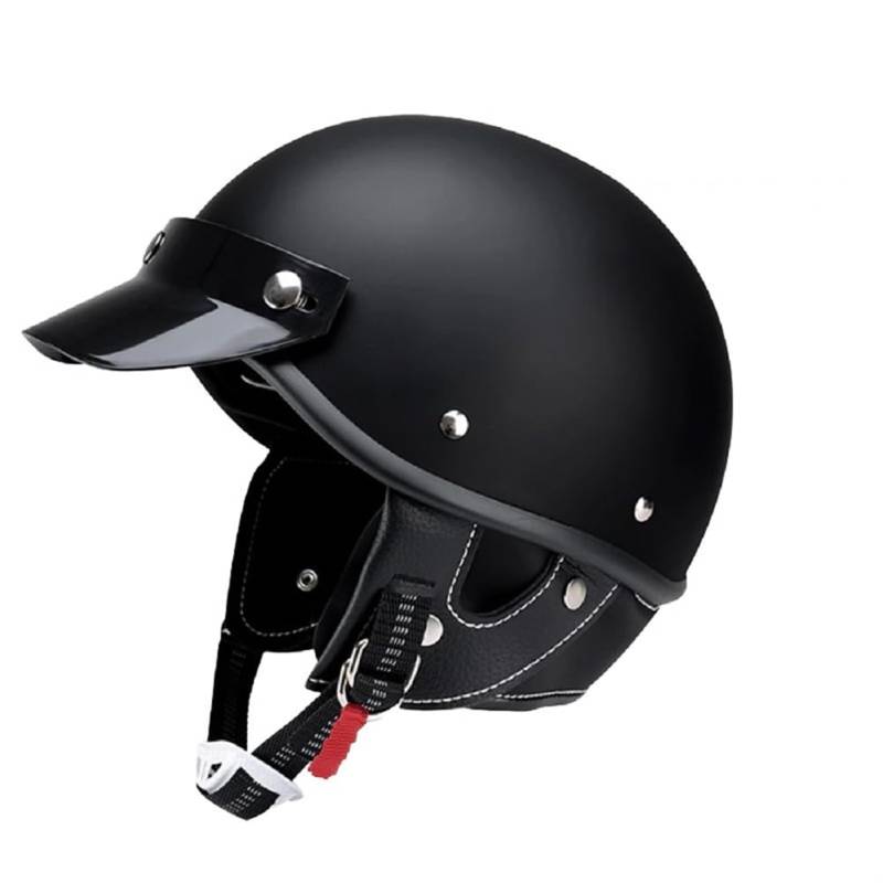 Offener Motorradhalbhelm mit Krempe Schatten Sonnenschutz Erwachsene Baseball Halbschalenhelme Passt Pilot Scooter Bike DOT Approved Alle Jahreszeiten Schwarz XL von 100junzidao
