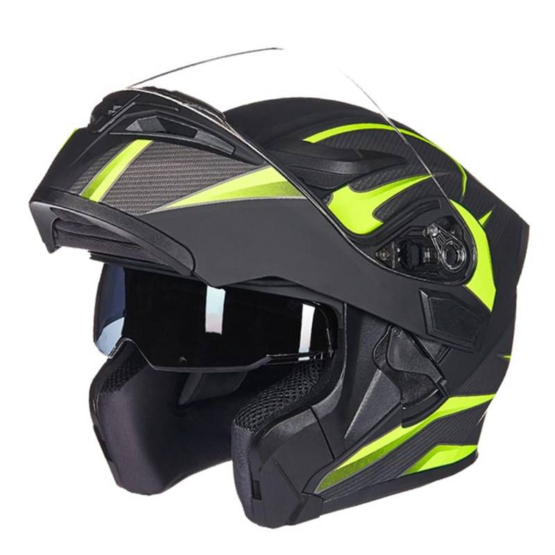 Reversible Motorradhelm Doppelvisier DOT-Zertifiziert Folding Full-face Modular Helme Erwachsene Männer und Frauen Vier Jahreszeiten Sicherheit Lärmreduzierung Grün XXL von 100junzidao