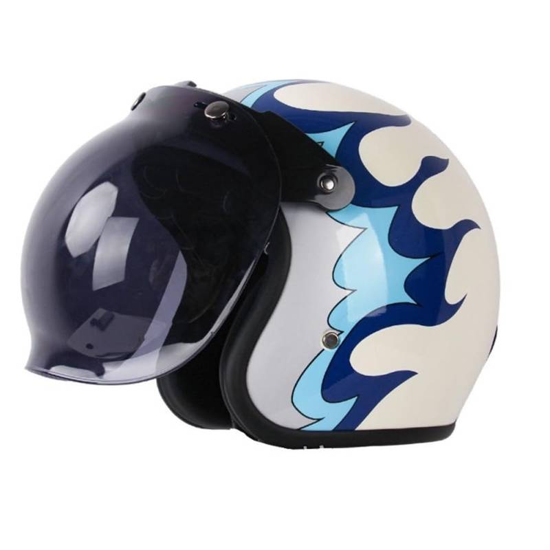 Vintage Motorbike 3/4 Half Helmets Adult Scooter Street Car Sports Car Crash Helmet with Black Bubble Mirror Suitable for Men and Women Commuting Daily Riding Blau XL von 100junzidao