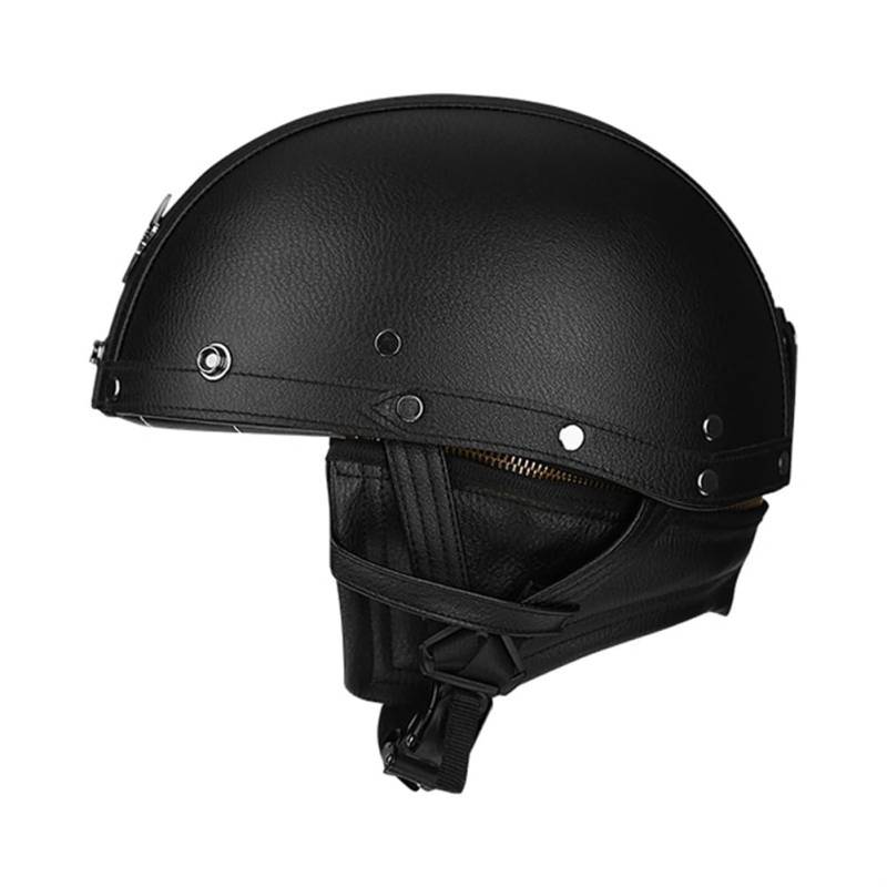 Vintage Motorrad Halbhelme Leder PU Open Skull Helm mit Krempe Quick Set Release Erwachsene Outdoor Reiten ATV Sicherheit Crash Schwarz M von 100junzidao
