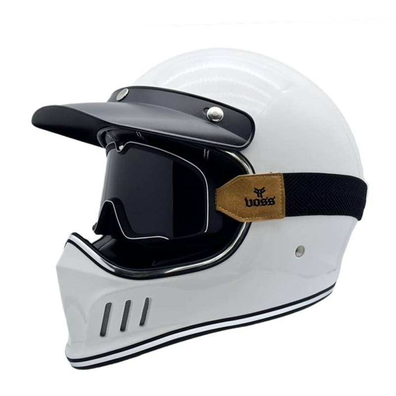 Vintage Motorrad Vollvisierhelm Erwachsene Männer und Frauen mit Krempe Tee Goggles Sicherheit Kollision Scooter Reiten Einteilige Helme DOT Zertifizierung Belüftung Geräuschreduzierung Weiß M von 100junzidao