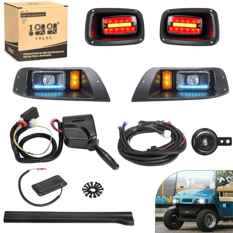 10L0L Deluxe-Scheinwerfer-Rücklicht-Set für EZGO TXT-Golfwagen, mit Tagfahrlicht, Fernlicht, Abblendlicht, Blinker, Rücklicht, Bremsblinker von 10L0L