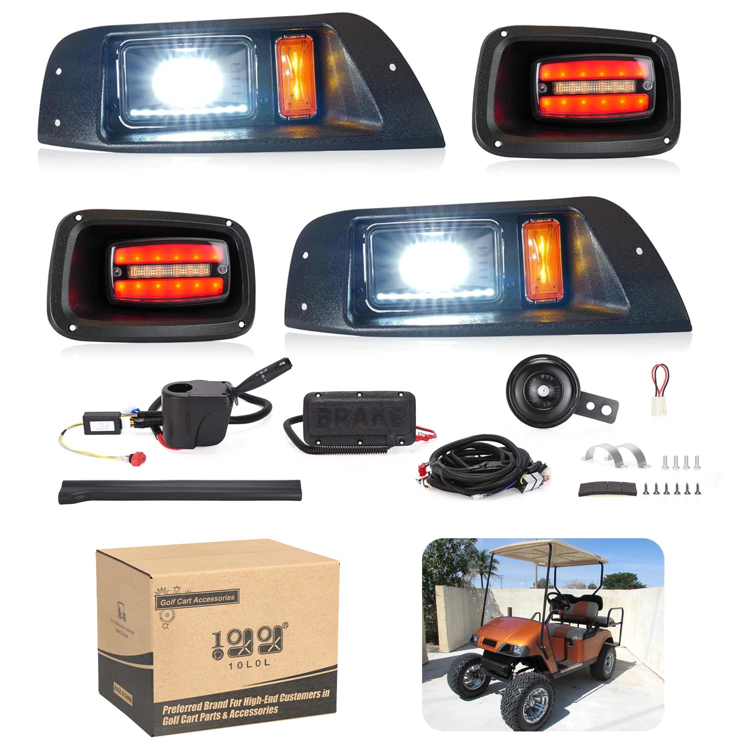 10L0L Golfwagen Ezgo TXT LED Licht Kit mit Tagfahrlicht Fernlicht/Abblendlicht für 1995-2013 (12V-48V) TXT Golfwagen mit Blinker Licht Bremslicht von 10L0L