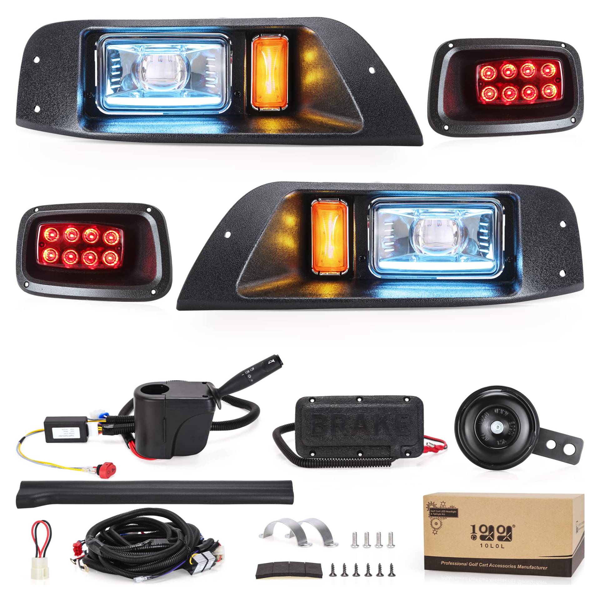 10L0L Golfwagen Ezgo TXT LED Licht Kit mit Tagfahrlicht Fernlicht/Abblendlicht für 1995-2013 (12V-48V) TXT Golfwagen mit Blinker Licht Bremslicht von 10L0L