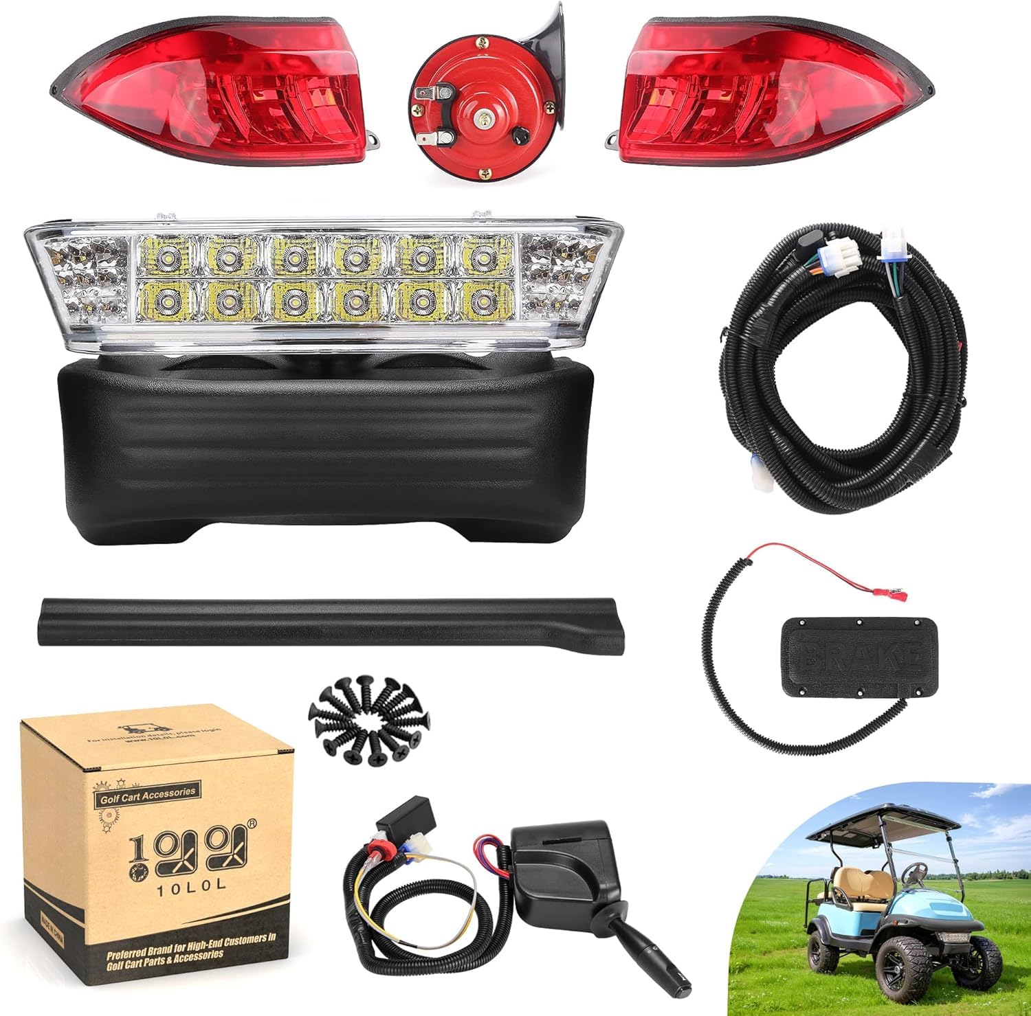 10L0L Golf Cart LED Light Kit for Club Car Precedent 2004-2008.5, Headlight Taillight Turn Signal Brake Lights Horn Upgrade(Must Input 12 Volts) von 10L0L