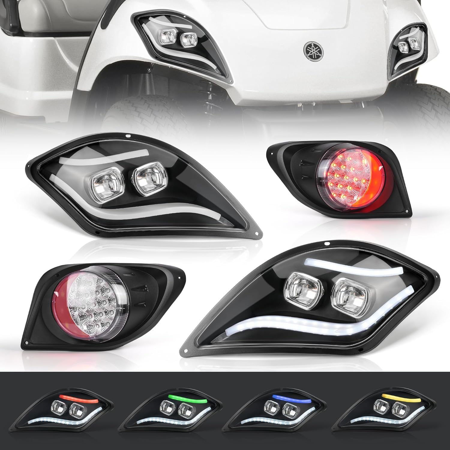 10L0L Golfwagen-Licht-Set, APP-Steuerlicht-Set, Tagfahrlicht, RGB-Musik-Tagfahrlicht für Yamaha Drive 2, Deluxe-Scheinwerfer-Kit mit Blinkerbremse und Warnlicht, Straßenzulassung von 10L0L