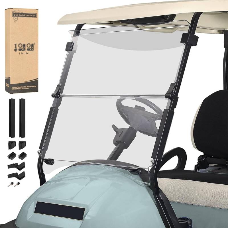 10L0L Golfwagen-Windschutzscheibe für Club-Auto, Precedent Gas oder Elektrik (ab 2004), HD, bruchsicher und faltbar, winddicht, UV-beständig, stoßfest, 94 cm B x 84 cm H von 10L0L