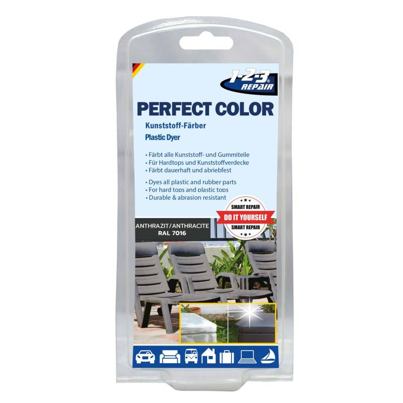 1-2-3 REPAIR® Kunststoff Farbe Anthrazit - Professioneller Auffrischer für Gartenmöbel - Schonende Pflege - Premium Tiefenpflege - Kunststoffauffrischer von 1-2-3 REPAIR