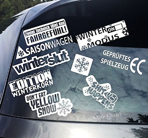 1A Style Sticker Aufkleber Set Winterauto 9 Motive / 26 Farben Autoaufkleber Winterset winterreifen von 1A Style Sticker